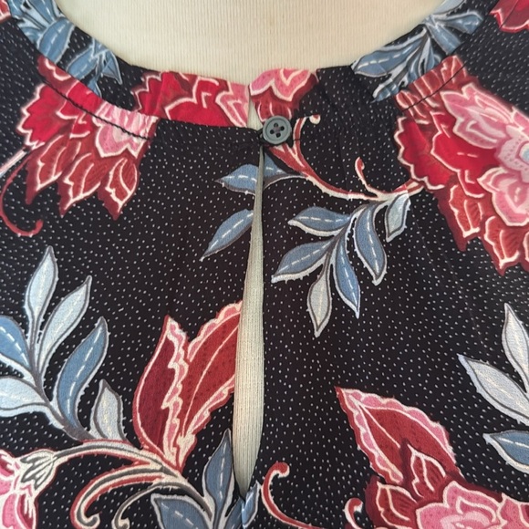 LOFT Black Red Long Sleeve Dress Size Large, Floral Print, Elastic Waist, Lined - Picture 5 of 8